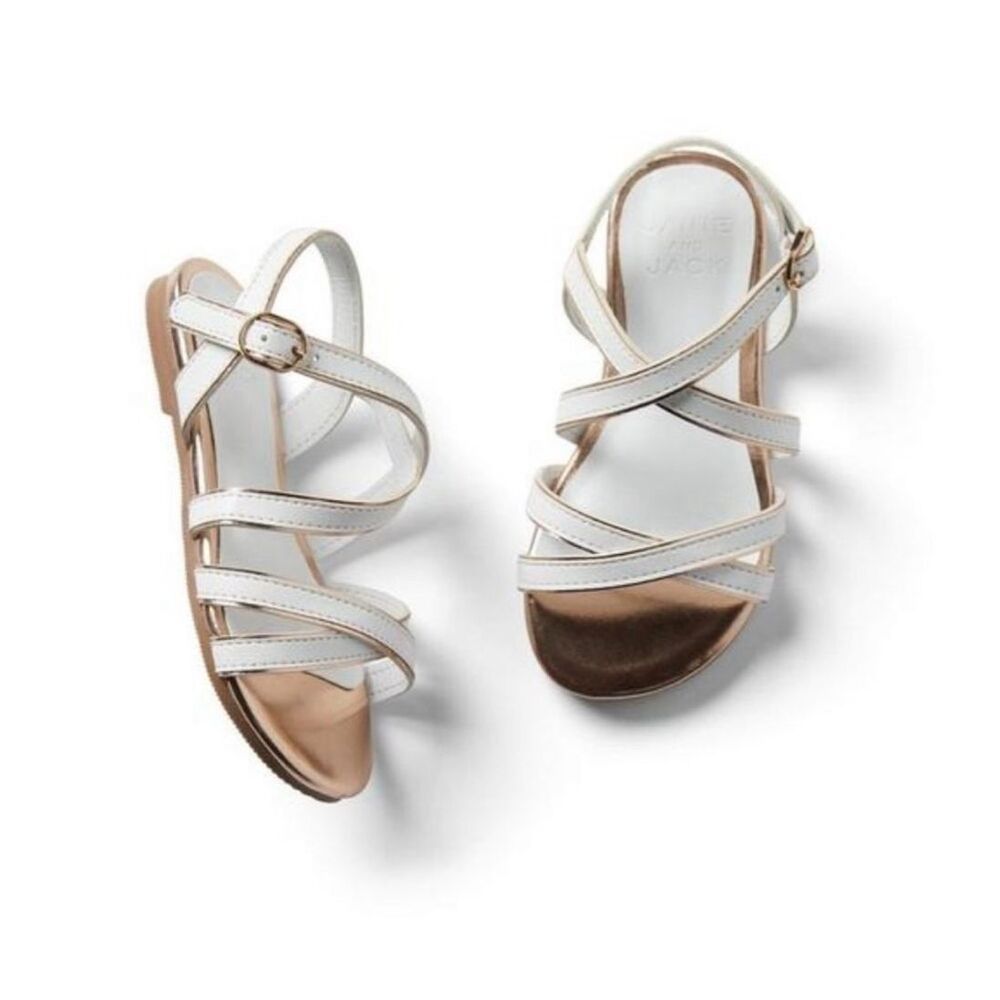 Janie & Jack Metallic Trim Strap Sandal Both Pairs Not Same Size White Sz 4k/5K